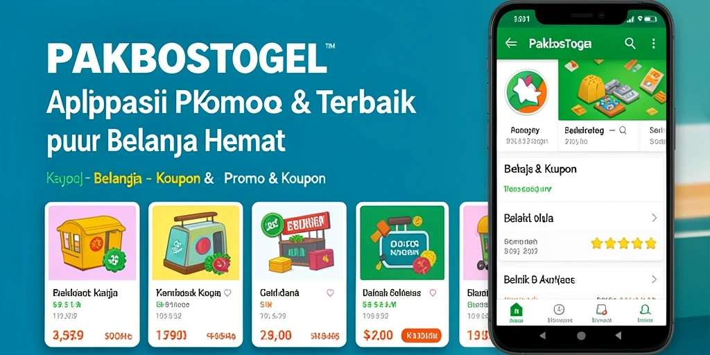 Tampilan antarmuka aplikasi PAKBOSTOGEL dengan berbagai kupon menarik.