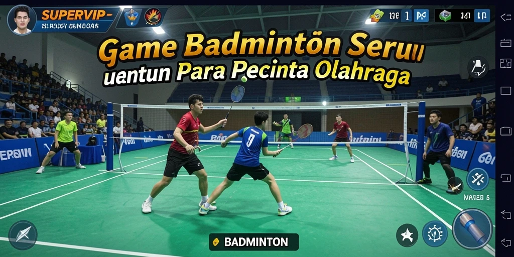 Tampilan antarmuka game Badminton SUPERVIP yang menarik.